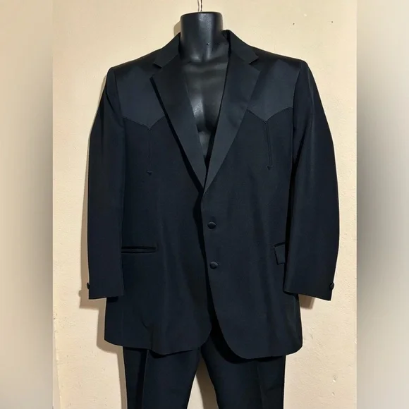 Silverado Mens Black Western Cowboy 2-Piece Suit Size 46 L Made In USA